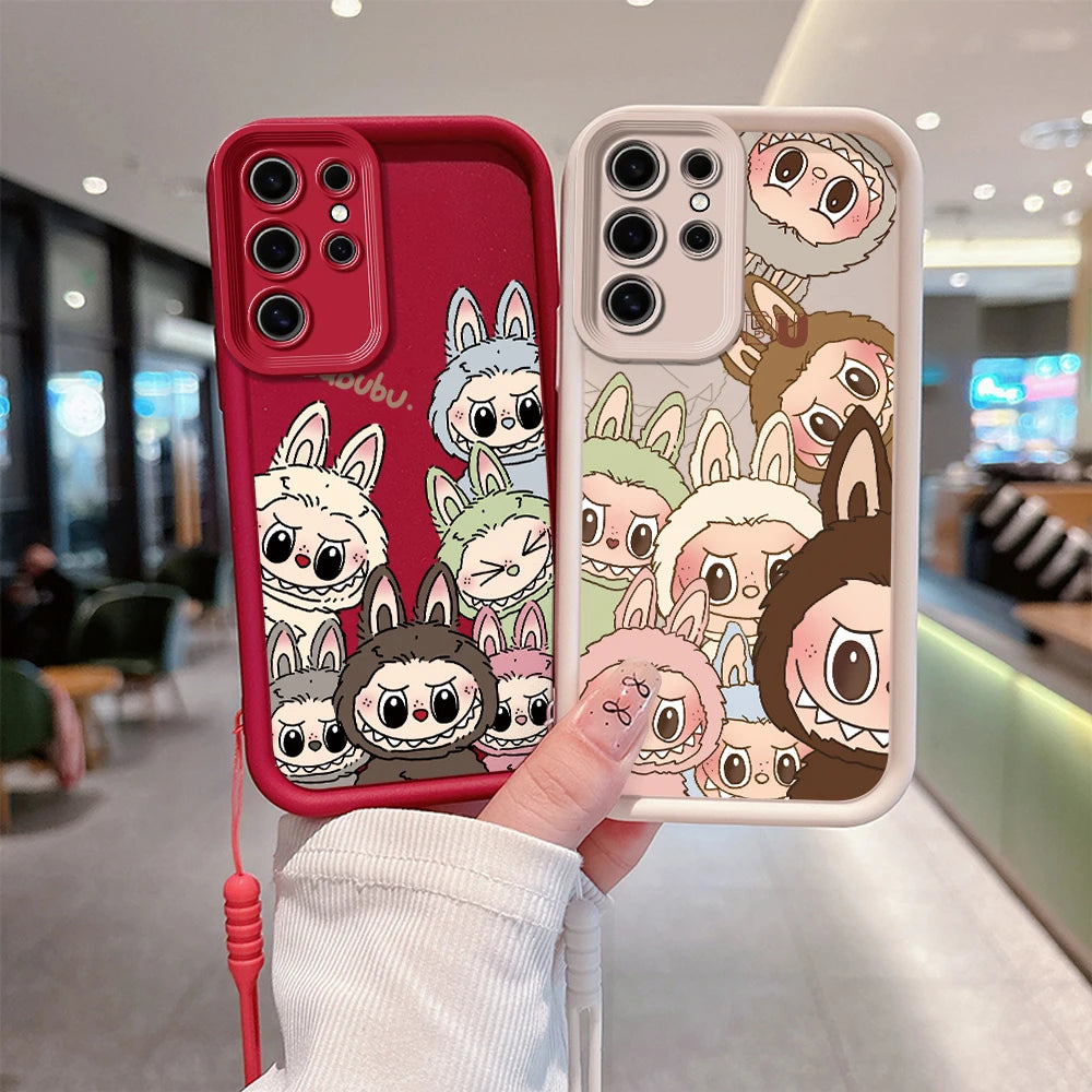 Cute Labubu Phone Case for Samsung - Soft Silicone Cover With Hand Strap