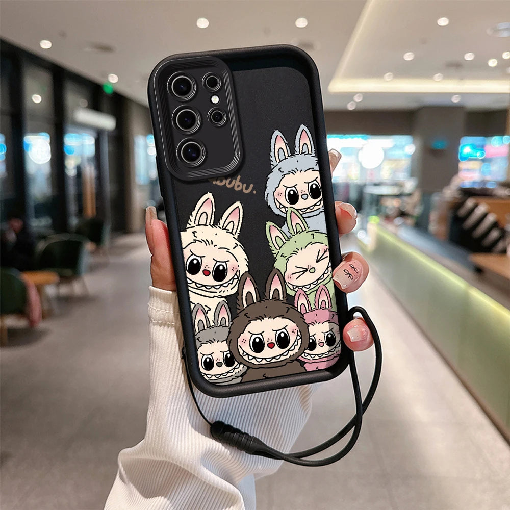Cute Labubu Phone Case for Samsung - Soft Silicone Cover With Hand Strap