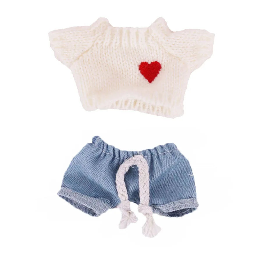 Cute Bunny Doll Accessories with Knitted Clothes Rabbit Ears Hat Heart Sweater for Toy Collectors Clothes