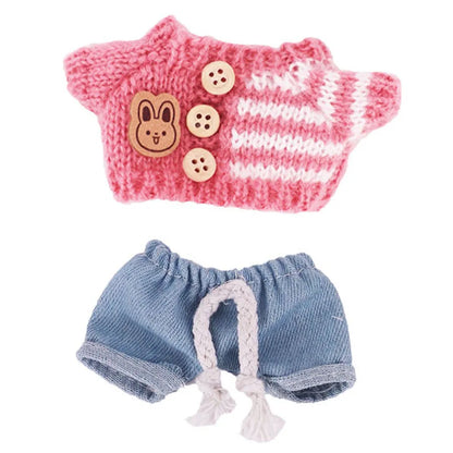 Cute Bunny Doll Accessories with Knitted Clothes Rabbit Ears Hat Heart Sweater for Toy Collectors  Clothes