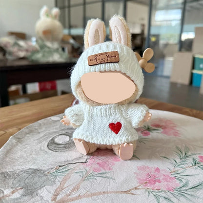 Cute Bunny Doll Accessories with Knitted Clothes Rabbit Ears Hat Heart Sweater for Toy Collectors  Clothes