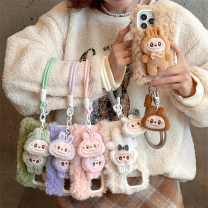Cute Fluffy Labubu with Lanyard Phone Case for iPhone
