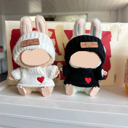 Cute Bunny Doll Accessories with Knitted Clothes Rabbit Ears Hat Heart Sweater for Toy Collectors  Clothes