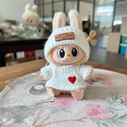 Cute Bunny Doll Accessories with Knitted Clothes Rabbit Ears Hat Heart Sweater for Toy Collectors  Clothes