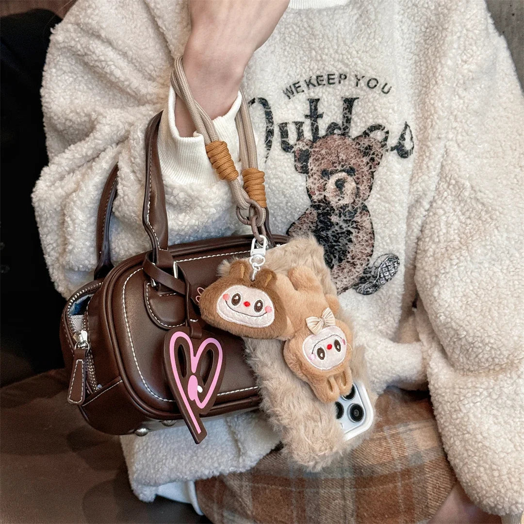 Cute Fluffy Labubu with Lanyard Phone Case for iPhone