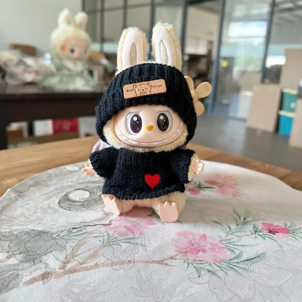 Cute Bunny Doll Accessories with Knitted Clothes Rabbit Ears Hat Heart Sweater for Toy Collectors  Clothes