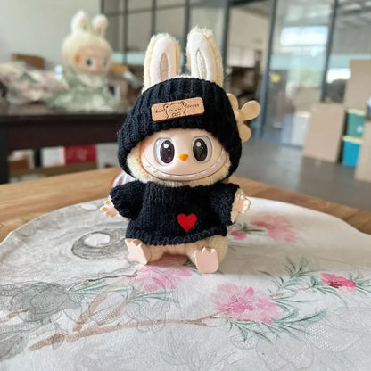 Cute Bunny Doll Accessories with Knitted Clothes Rabbit Ears Hat Heart Sweater for Toy Collectors  Clothes