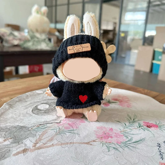 Cute Bunny Doll Accessories with Knitted Clothes Rabbit Ears Hat Heart Sweater for Toy Collectors  Clothes