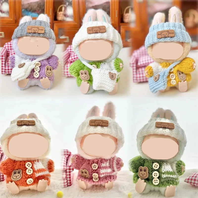 Cute Bunny Doll Accessories with Knitted Clothes Rabbit Ears Hat Heart Sweater for Toy Collectors  Clothes