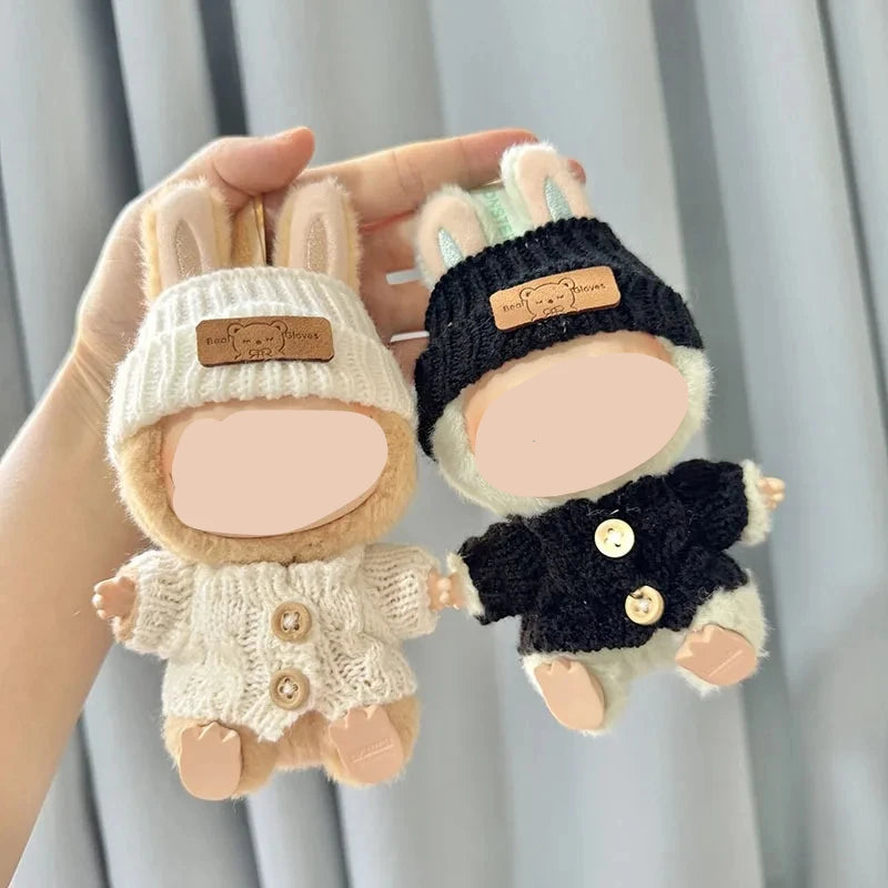 Cute Bunny Doll Accessories with Knitted Clothes Rabbit Ears Hat Heart Sweater for Toy Collectors  Clothes