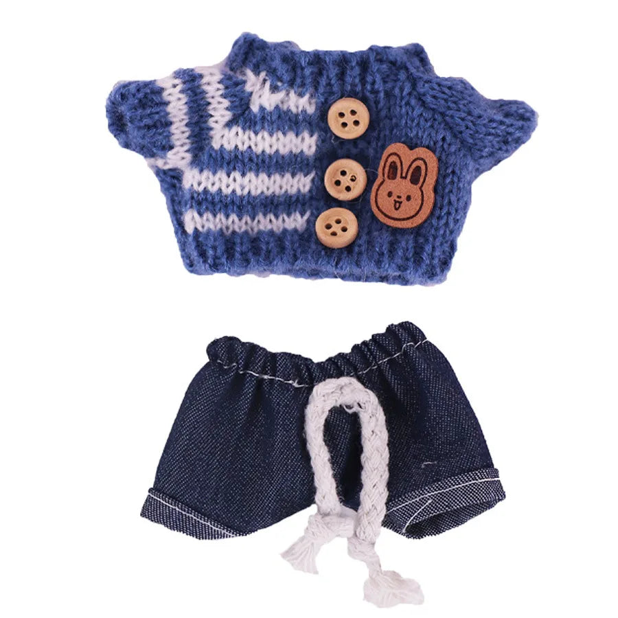 Cute Bunny Doll Accessories with Knitted Clothes Rabbit Ears Hat Heart Sweater for Toy Collectors  Clothes