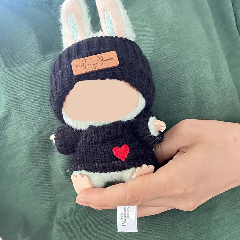 Cute Bunny Doll Accessories with Knitted Clothes Rabbit Ears Hat Heart Sweater for Toy Collectors  Clothes